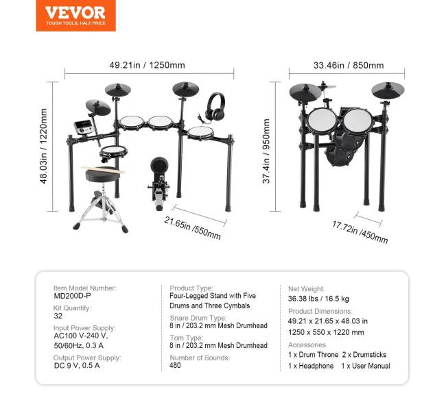 Elektroninis būgnų rinkinys su 480 garsais6