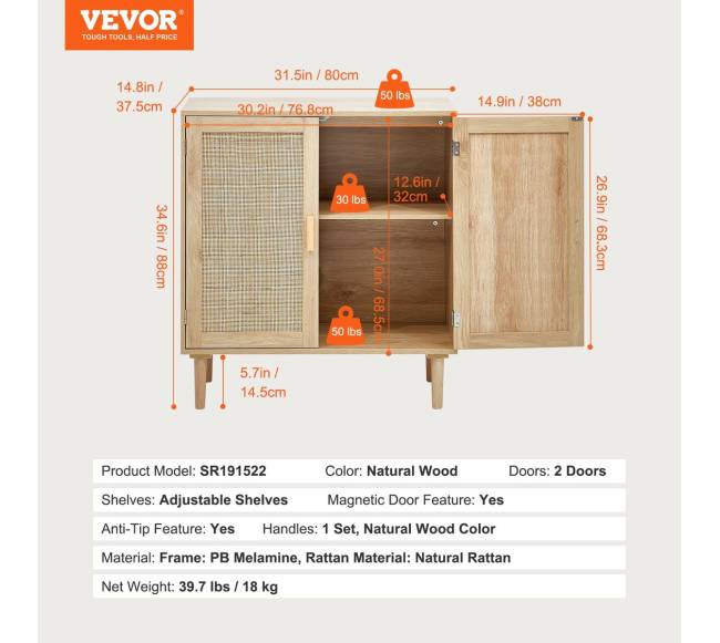 Natūrali pintų baldų spintelė su durimis6