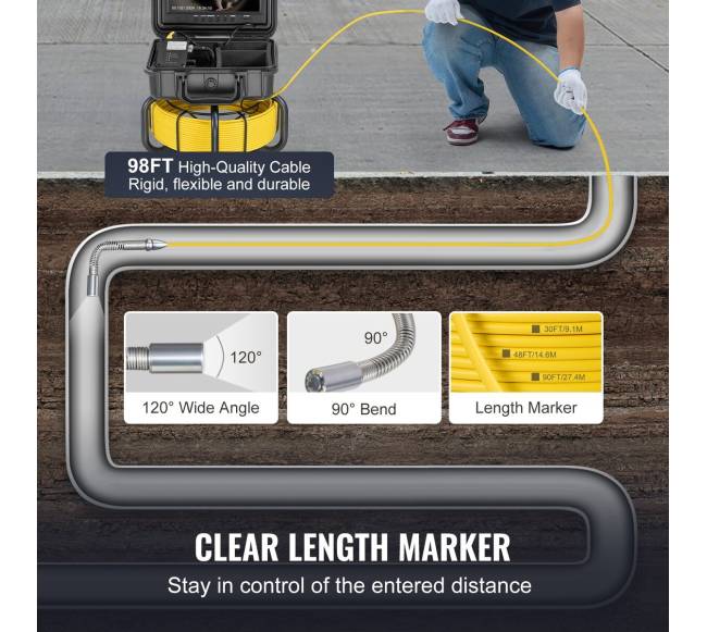 Nuotekų kamera su 9" ekranu ir 30m kabeliu4