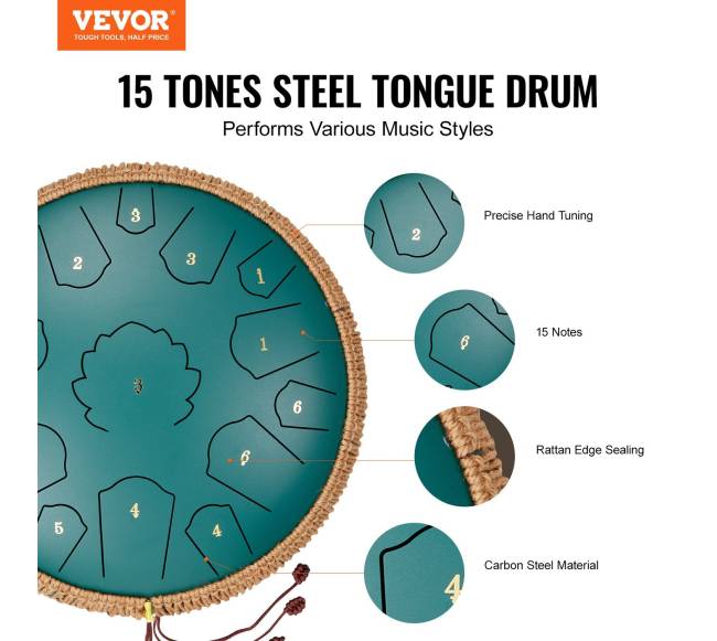 Plieno kalbos būgnas 15 natų, žalias1