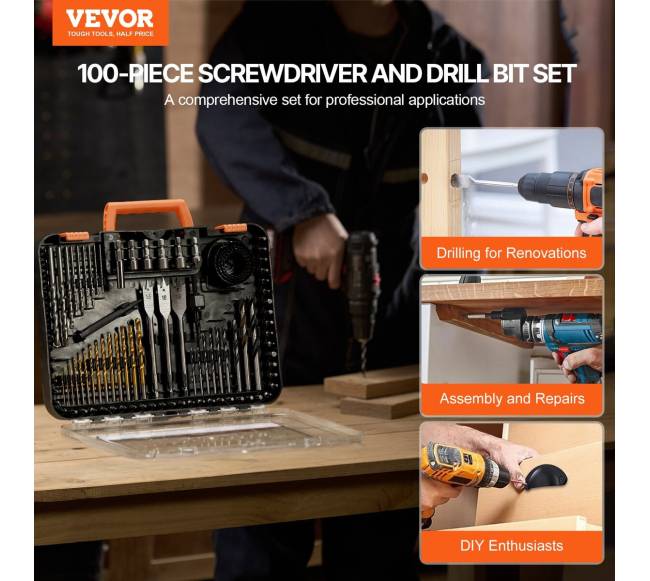 Grąžtų rinkinys 100 dalių su dėklu1