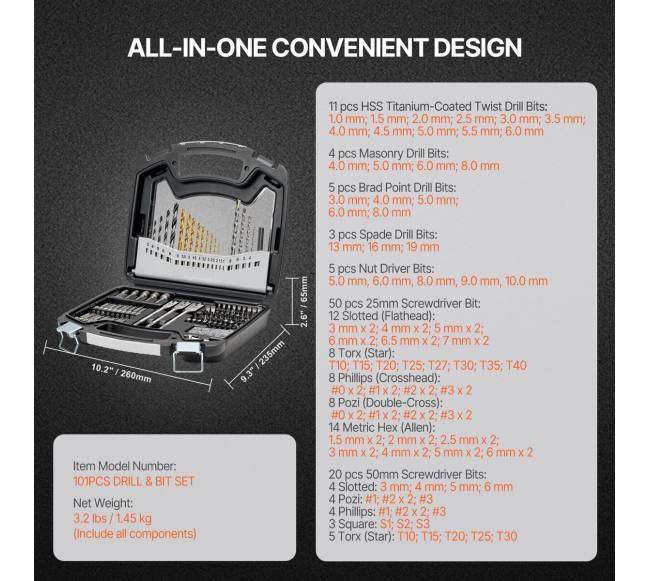 Grąžtų rinkinys su atsuktuvu ir dėklu6