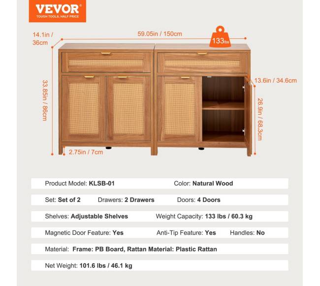 Natūrali rataninė spintelė su 4 durimis6