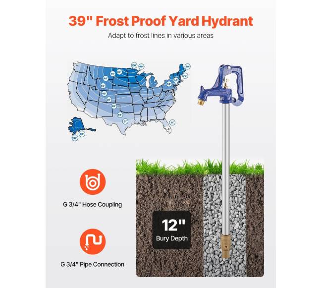 Neužšąlantis kiemo hidrantas 995 mm ilgio, 305 mm užkasimo gylio1