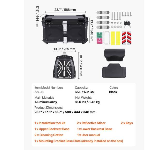 65 l motociklų bagažo dėžė6