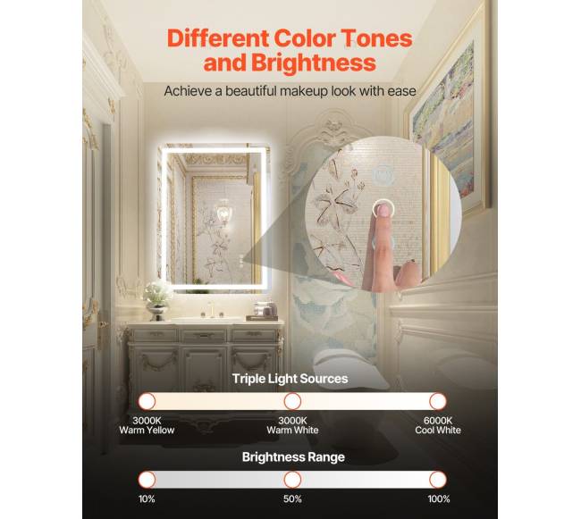 LED vonios veidrodis su 3 spalvomis ir apsauga nuo rasojimo1