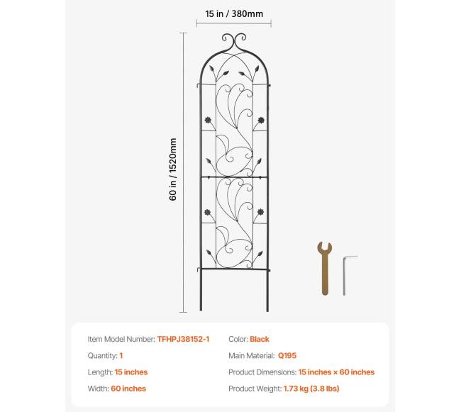 Metalinis sodo parametras vijokliniams augalams 152 x 38 cm6