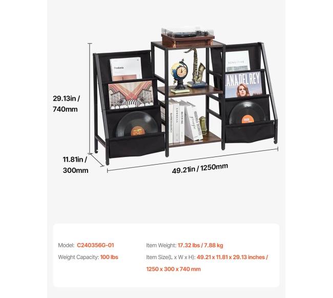 3 pakopų muzikos grotuvų stovas su vinilo laikikliu6