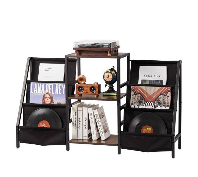 3 pakopų muzikos grotuvų stovas su vinilo laikikliu9