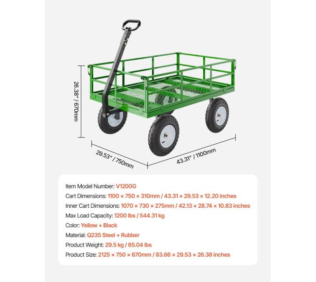 Plieninė sodo vežimėlis su 544 kg talpa6