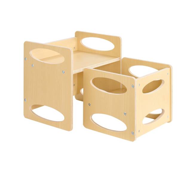 vaikiškas montessori stalas ir kėdė iš medžio0