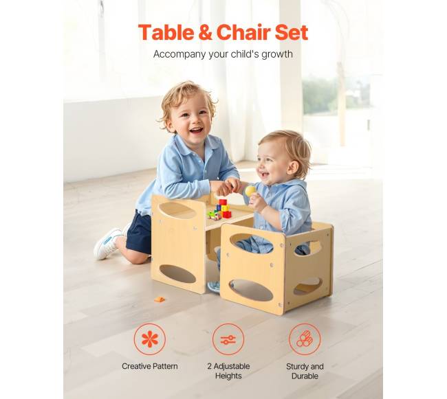 vaikiškas montessori stalas ir kėdė iš medžio1