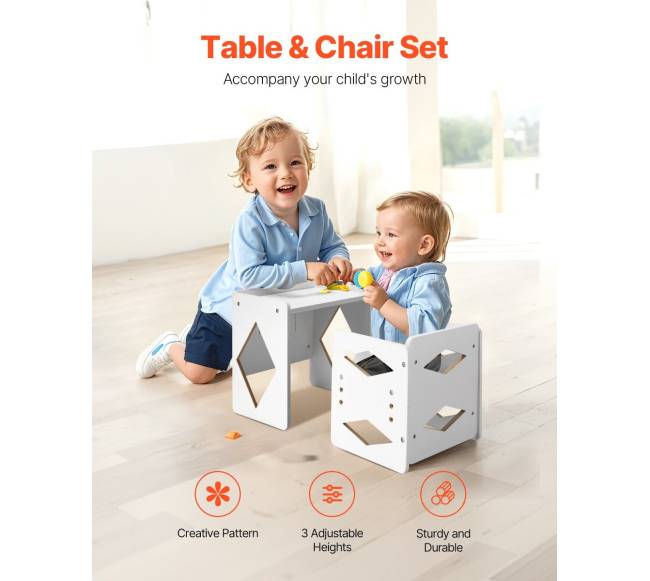 Montessori naudojimo stalas ir kėdutė vaikams balta1