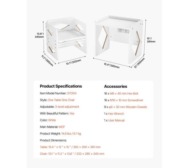 Montessori naudojimo stalas ir kėdutė vaikams balta6