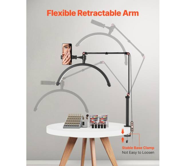 Nagų stalo lempa su laikikliu ir LED apšvietimu4