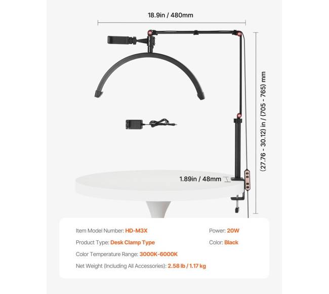Nagų stalo lempa su laikikliu ir LED apšvietimu6