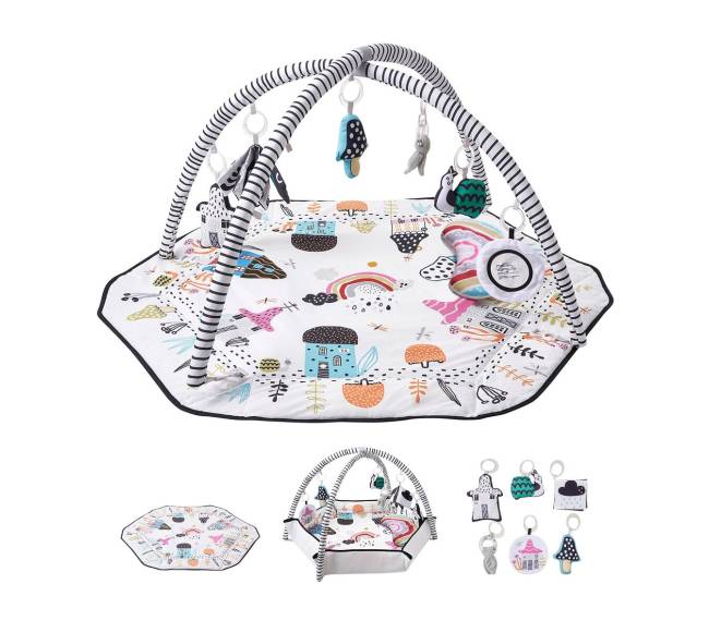 Kūdikio žaidimų kilimėlis su 6 sensoriniais žaislais0
