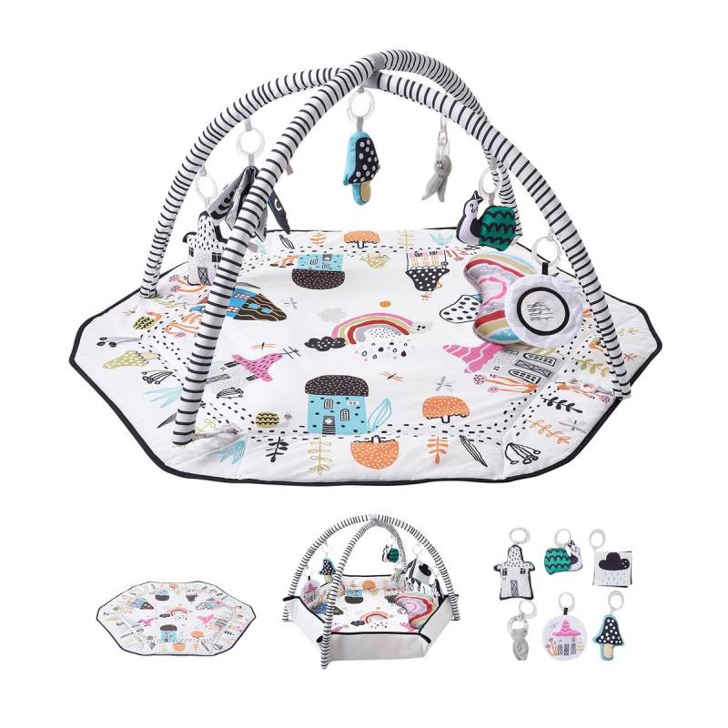 Kūdikio žaidimų kilimėlis su 6 sensoriniais žaislais0