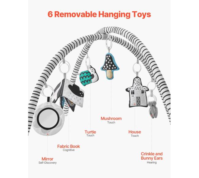 Kūdikio žaidimų kilimėlis su 6 sensoriniais žaislais2