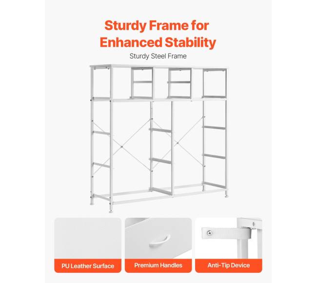 10 stalčių komoda su audinio dėžėmis ir metaliniu rėmu4