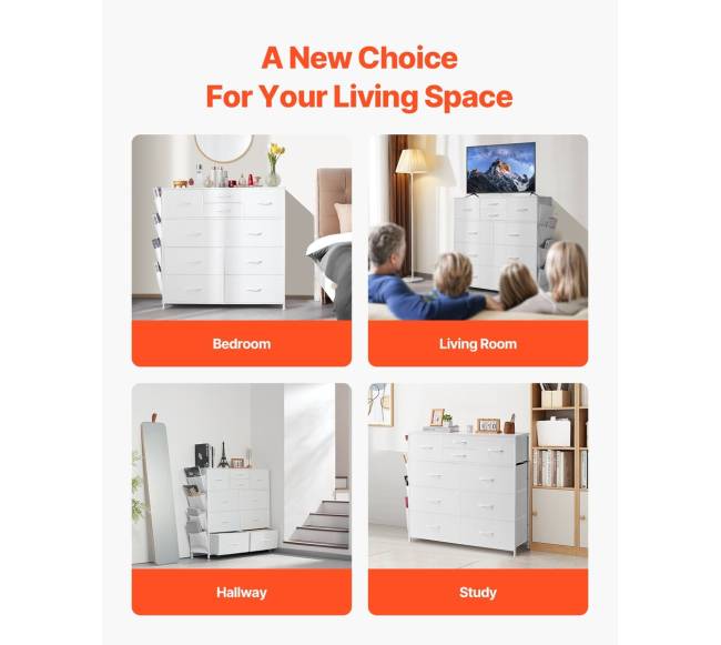 10 stalčių komoda su audinio dėžėmis ir metaliniu rėmu6