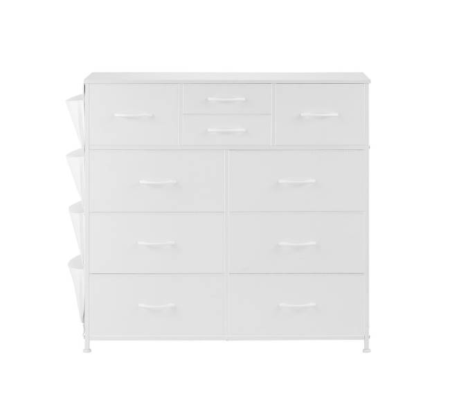 10 stalčių komoda su audinio dėžėmis ir metaliniu rėmu10