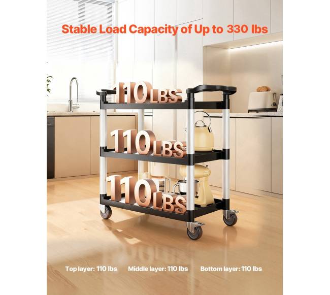 Trijų aukštų vežimėlis su ratukais 226 kg talpos1