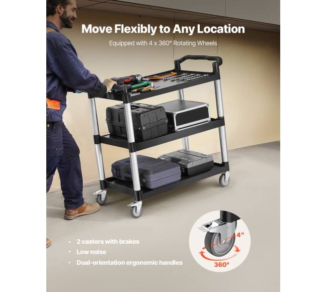 Trijų aukštų vežimėlis su ratukais 226 kg talpos2