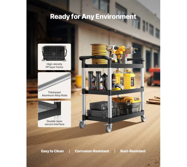 Trijų aukštų vežimėlis su ratukais 226 kg talpos3