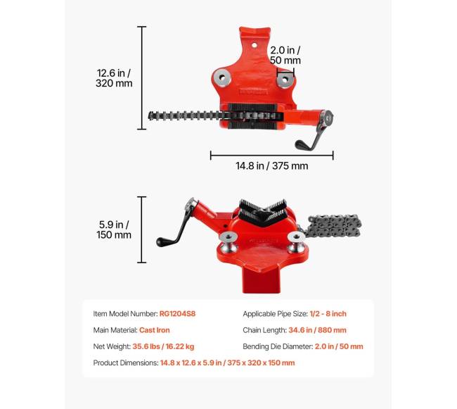 Grandininis spaustuvas vamzdžiams 1,3 - 20 cm6