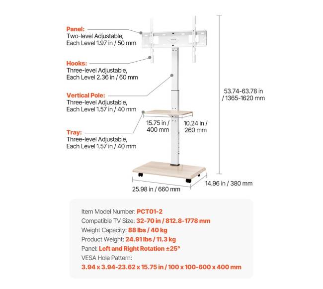 Mobilus televizoriaus laikiklis su ratukais 32-70 colių ekranams6