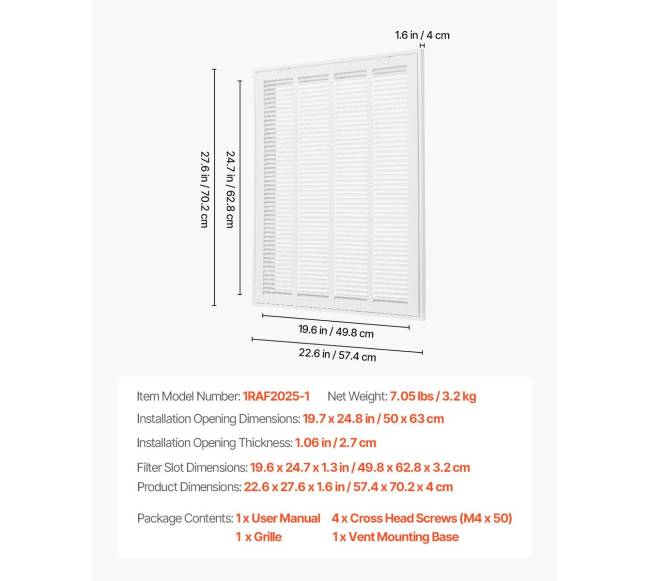 Atvirkštinė oro filtro grotelės 50x63 cm ortakiui6
