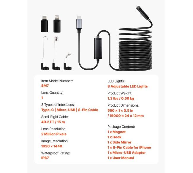 Endoskopinė kamera su 15m kabeliu6