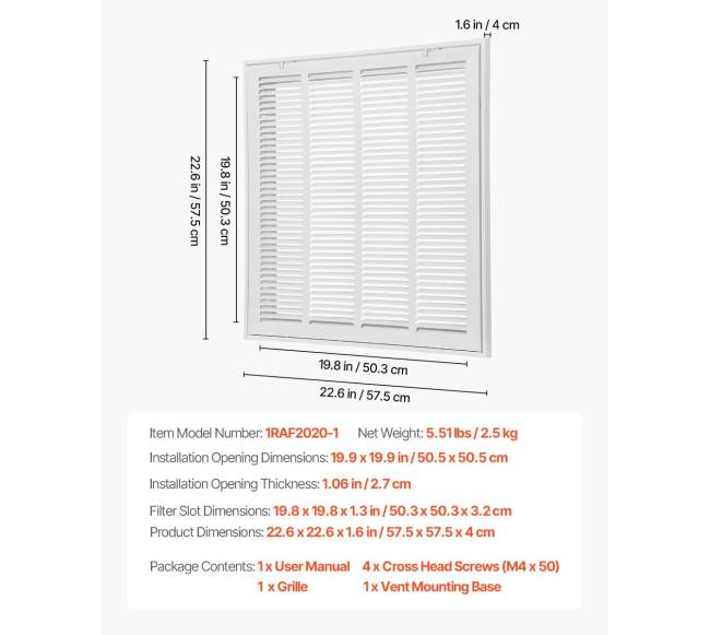 Oro filtro grilis W20 x H206