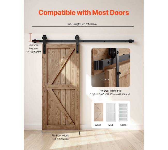 5 pėdų stumdomų durų furnitūros komplektas5