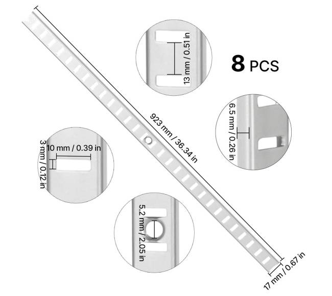 Reguliuojami plieniniai sieniniai lentynų bėgiai8