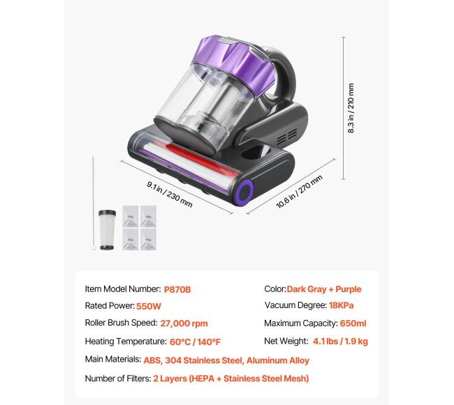 Čiužinių dulkių siurblys su galingu siurbimu ir HEPA filtru6