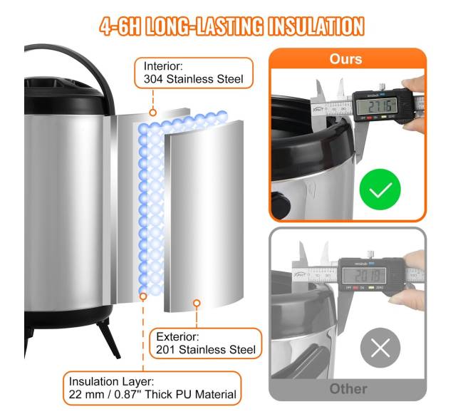 Nerūdijančio plieno izoliacinis gėrimų dozatorius, 7.6 L2