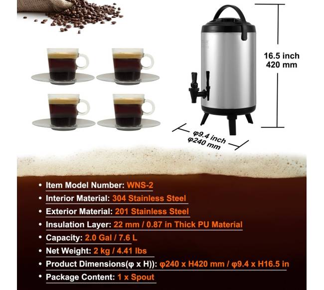 Nerūdijančio plieno izoliacinis gėrimų dozatorius, 7.6 L6