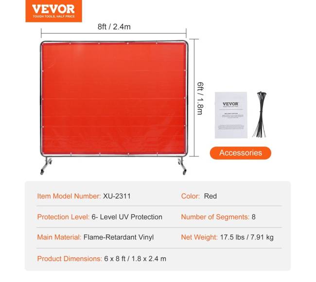 Suvirinimo ekranas su rėmu, 183 x 244 cm, raudonas6