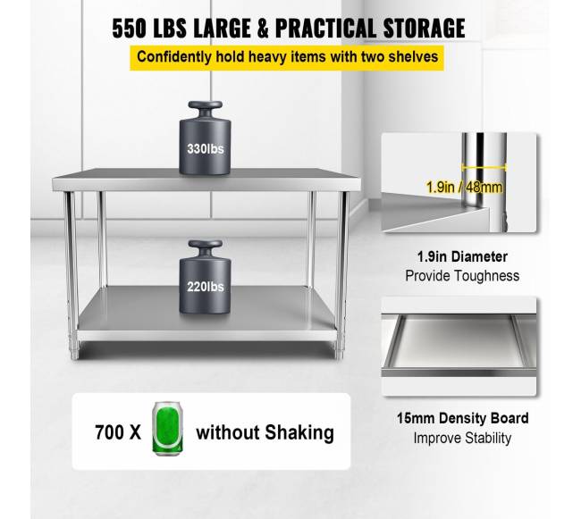 Nerūdijančio plieno darbo stalas, 122 x 61 cm3