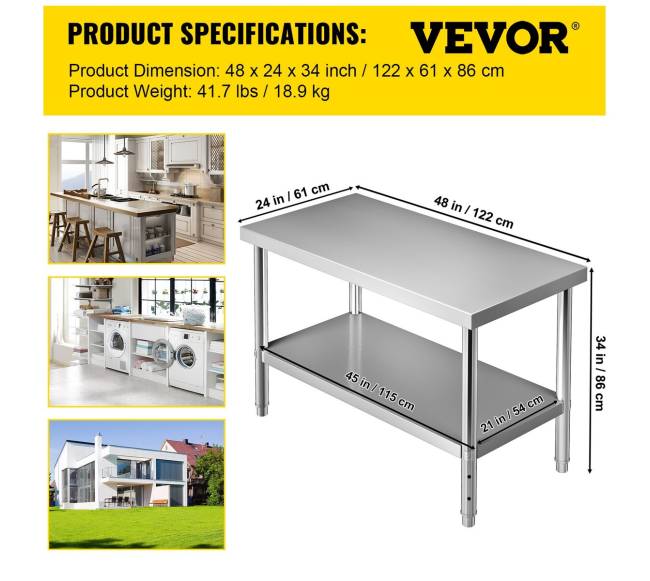 Nerūdijančio plieno darbo stalas, 122 x 61 cm6