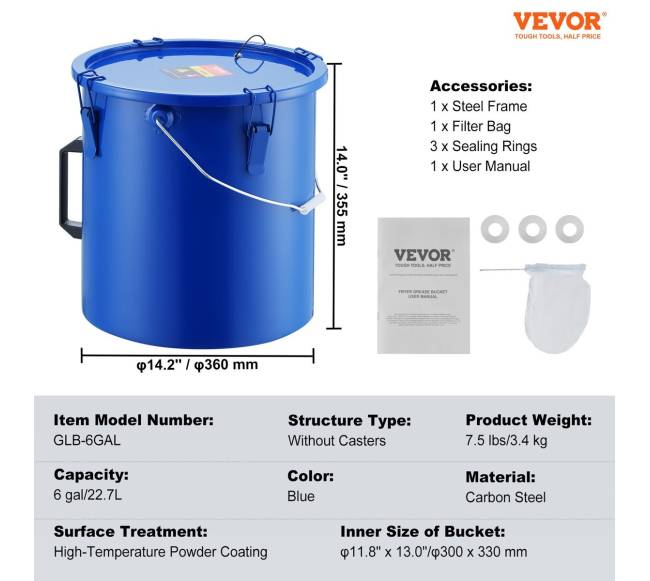 Seilių aliejaus kibiras 22.7L su filtro maišu6