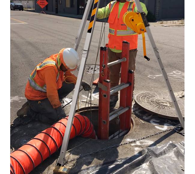 Uždarų erdvių trikojo rinkinys su 530 m trosu ir gervėmis7