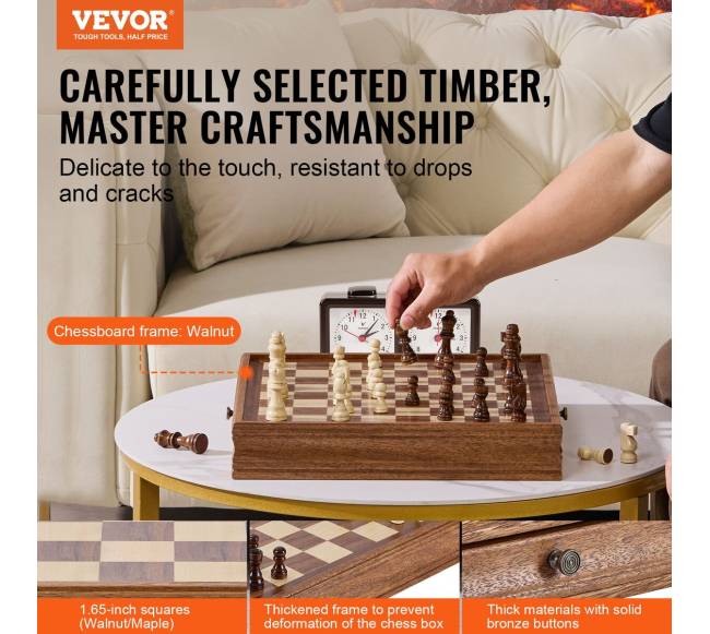 Medinis 15 colių šachmatų ir šaškių rinkinys1