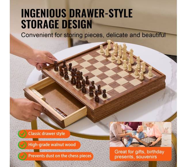 Medinis 15 colių šachmatų ir šaškių rinkinys2