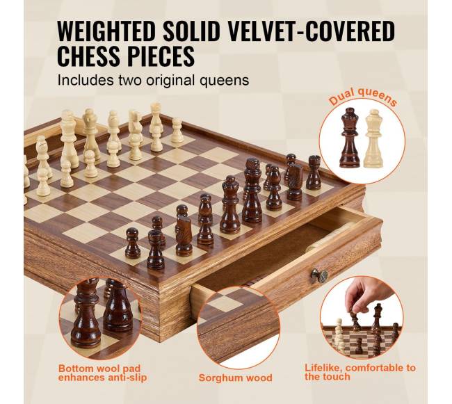 Medinis 15 colių šachmatų ir šaškių rinkinys4