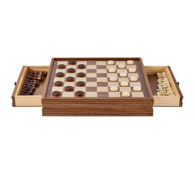 Medinis 15 colių šachmatų ir šaškių rinkinys10