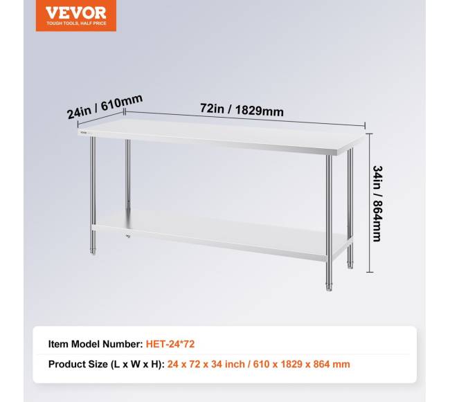 Nerūdijančio plieno darbastalis 61x182x86 cm6