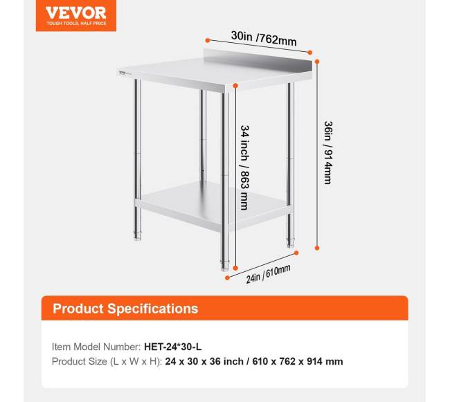 Nerūdijančio plieno darbastalis virtuvėje 61x76 cm6